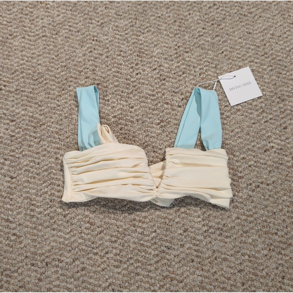 Divino Seas Ana De Bretana Aruba Bikini Top Small Blue Ivory Beach Pool
